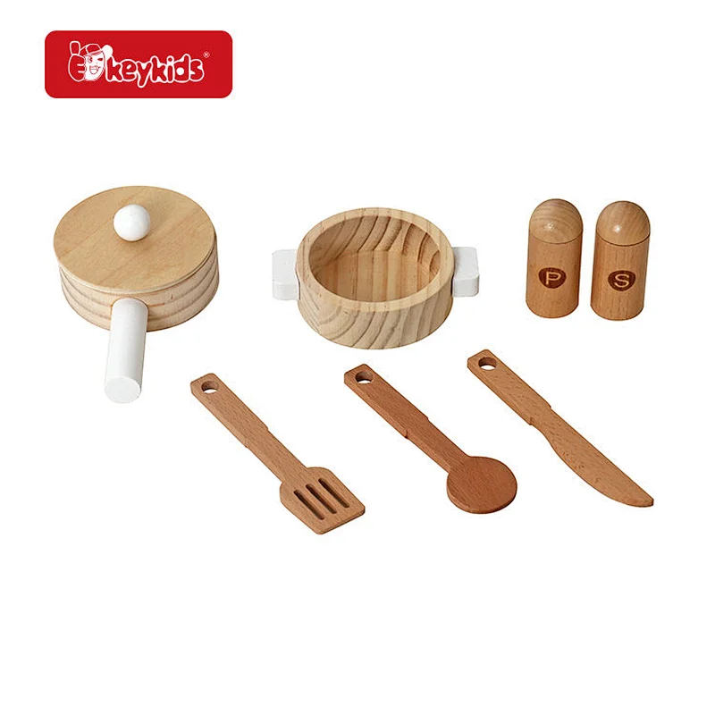 On Sale Kids White Wooden Pretend Play Kitchen Toy Set with 7 Accessories W10C728