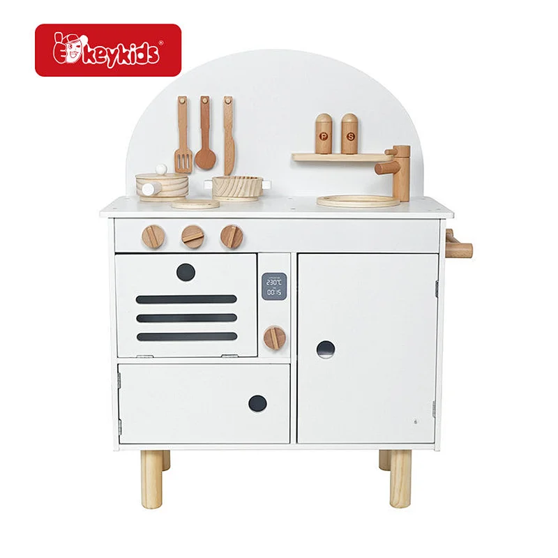 On Sale Kids White Wooden Pretend Play Kitchen Toy Set with 7 Accessories W10C728